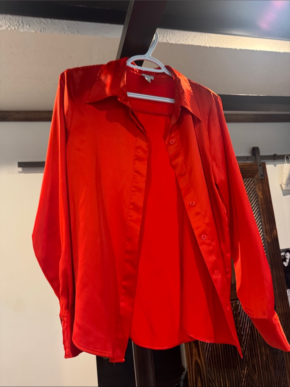 Worthington Red Satin Button-Up Blouse